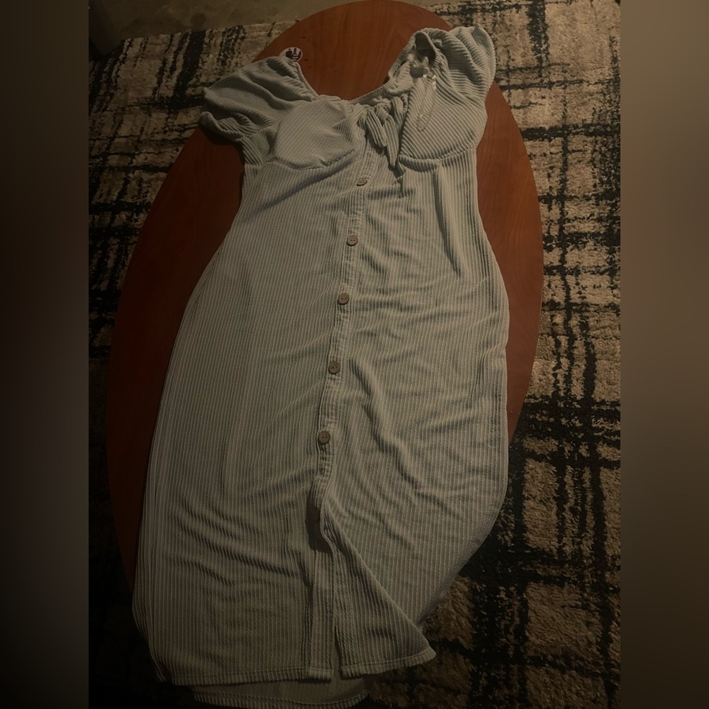 Light Blue Striped Button-Front Midi Dress